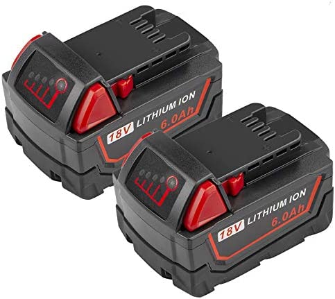 M18 18V 6000mAh Lithium Battery Replacement for Milwaukee M18 Battery 48-11-1815 48-11-1840 48-11-1841 48-11-1850 48-11-1852 48-11-1820 48-11-1822 48-11-1828, M18 Lithium XC Battery (2 Packs)
