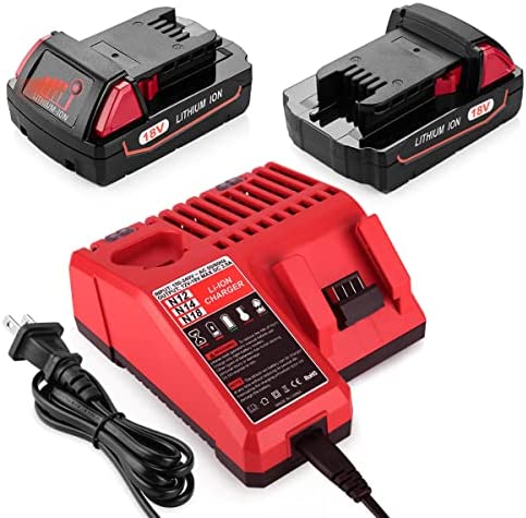 Energup 2Pack 48-11-1820 Batteries for Milwaukee 18V 3.0Ah 48-11-1815 48-11-1820 Milwaukee Battery + 48-59-1812 for Milwaukee M12/M18 Battery Charger