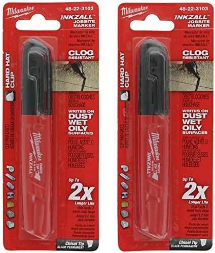 Milwaukee 48-22-3103 Inkzall Chisel Tip Multi Surface Jobsite Marker w/ Water, Oil, and Dust Resistance (2 Pack)