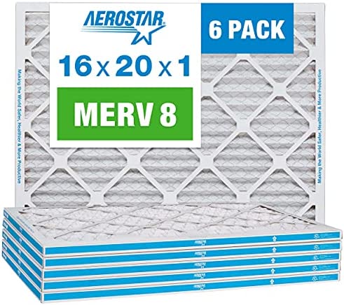 Aerostar 16x20x1 MERV 8 Pleated Air Filter, AC Furnace Air Filter, 6 Pack (Actual size 15 3/4"x 19 3/4" x 3/4")
