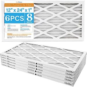 LotFancy 12x24x1 Air Filters, 6 Pack, MERV 8 Pleated AC Furnace Filters, MPR 600, Air Conditioner HVAC Filter Replacement Box