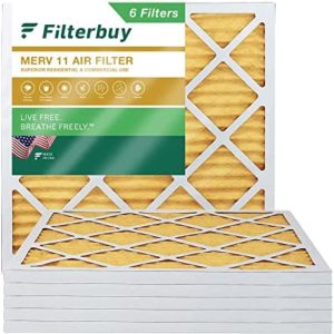 Filterbuy 20x20x1 Air Filter MERV 11 Allergen Defense (6-Pack), Pleated HVAC AC Furnace Air Filters Replacement (Actual Size: 19.50 x 19.50 x 0.75 Inches)