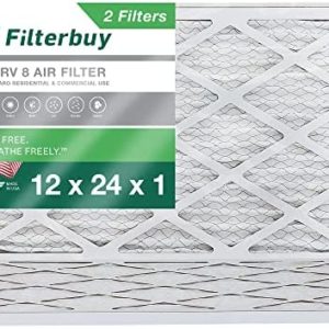 Filterbuy 12x24x1 Air Filter MERV 8 Dust Defense (2-Pack), Pleated HVAC AC Furnace Air Filters Replacement (Actual Size: 11.38 x 23.38 x 0.75 Inches)