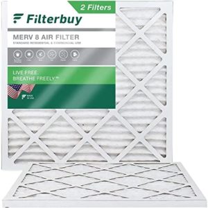 Filterbuy 24x24x1 Air Filter MERV 8 Dust Defense (2-Pack), Pleated HVAC AC Furnace Air Filters Replacement (Actual Size: 23.38 x 23.38 x 0.75 Inches)