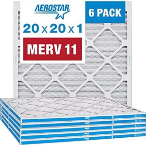 Aerostar 20x20x1 MERV 11 Pleated Air Filter, AC Furnace Air Filter, 6 Pack (Actual Size: 19 3/4"x 19 3/4" x 3/4")