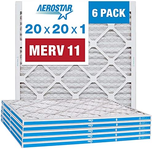 Aerostar 20x20x1 MERV 11 Pleated Air Filter, AC Furnace Air Filter, 6 Pack (Actual Size: 19 3/4"x 19 3/4" x 3/4")