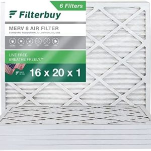 Filterbuy 16x20x1 Air Filter MERV 8 Dust Defense (6-Pack), Pleated HVAC AC Furnace Air Filters Replacement (Actual Size: 15.50 x 19.50 x 0.75 Inches)