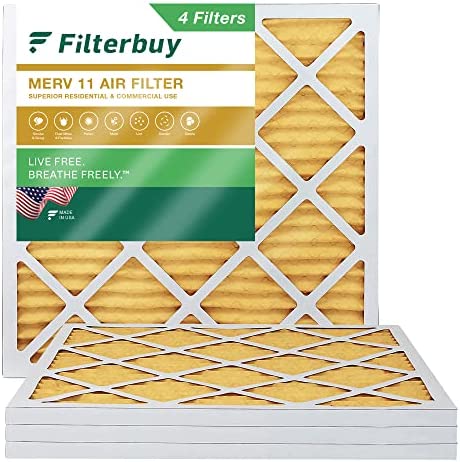 Filterbuy 24x24x1 Air Filter MERV 11 Allergen Defense (4-Pack), Pleated HVAC AC Furnace Air Filters Replacement (Actual Size: 23.38 x 23.38 x 0.75 Inches)