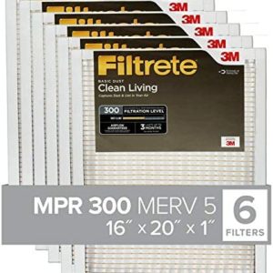 Filtrete 16x20x1, AC Furnace Air Filter, MPR 300, Clean Living Basic Dust, 6-Pack (exact dimensions 15.69 x 19.69 x 0.81)