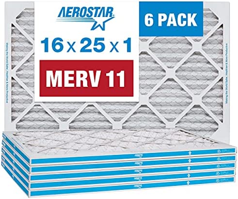 Aerostar 16x25x1 Air Filter, MERV 11, Pleated AC Furnace Filter, 6 Pack (Actual Size: 15 3/4"x 24 3/4" x 3/4")