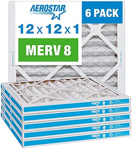 Aerostar 12x12x1 MERV 8 Pleated Air Filter, AC Furnace Air Filter, 6 Pack (Actual Size: 11 3/4"x11 3/4"x3/4")