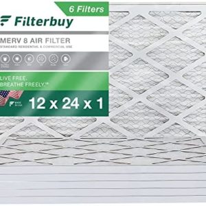 Filterbuy 12x24x1 Air Filter MERV 8 Dust Defense (6-Pack), Pleated HVAC AC Furnace Air Filters Replacement (Actual Size: 11.38 x 23.38 x 0.75 Inches)