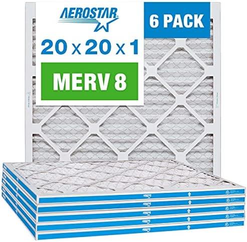 Aerostar 20x20x1 MERV 8 Pleated Air Filter, AC Furnace Air Filter, 6 Pack (Actual Size: 19 3/4" x 19 3/4" x 3/4")