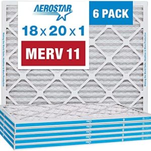 Aerostar 18x20x1 MERV 11 Pleated Air Filter, AC Furnace Air Filter, 6 Pack (Actual Size: 17 3/4"x 19 3/4" x 3/4")