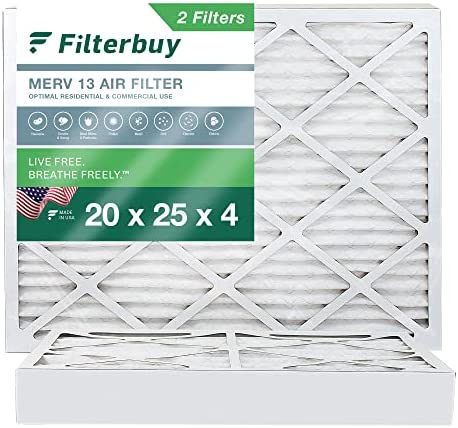 Filterbuy 20x25x4 Air Filter MERV 13 Optimal Defense (2-Pack), Pleated HVAC AC Furnace Air Filters Replacement (Actual Size: 19.38 x 24.38 x 3.63 Inches)