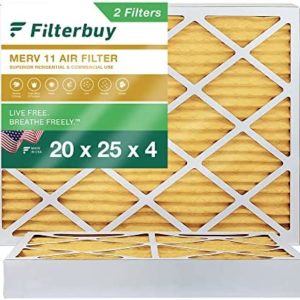 Filterbuy 20x25x4 Air Filter MERV 11 Allergen Defense (2-Pack), Pleated HVAC AC Furnace Air Filters Replacement (Actual Size: 19.38 x 24.38 x 3.63 Inches)