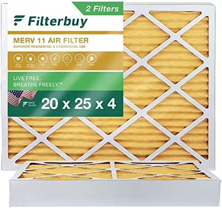 Filterbuy 20x25x4 Air Filter MERV 11 Allergen Defense (2-Pack), Pleated HVAC AC Furnace Air Filters Replacement (Actual Size: 19.38 x 24.38 x 3.63 Inches)