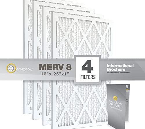 Enviroflow 16x25x1 Pollen and Dust Control Pleated Replacement AC/Furnace Air Filter, MERV 8, (Exact Dimensions 15.75 x 24.75) Pack-4