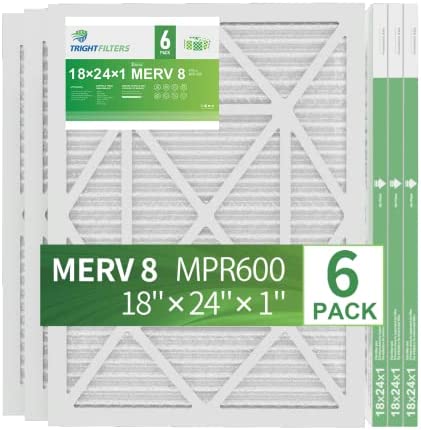 TRIGHTFILTERS 18x24x1 Air Filter, Pleated MERV 8 Replacement Filter for HVAC, Air Conditioner and AC Furnace, 6 Pack (exact dimensions 17.81*23.81*0.81)