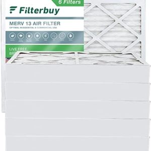 Filterbuy 20x25x4 Air Filter MERV 13 Optimal Defense (6-Pack), Pleated HVAC AC Furnace Air Filters Replacement (Actual Size: 19.38 x 24.38 x 3.63 Inches)