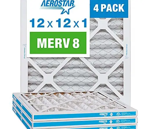 Aerostar 12x12x1 MERV 8 Pleated Air Filter, AC Furnace Air Filter, 4 Pack (Actual Size: 11 3/4" x 11 3/4" x 3/4")