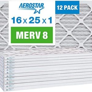 Aerostar 16x25x1 MERV 8 Pleated Air Filter, AC Furnace Air Filter, 12 Pack (Actual Size: 15 3/4" x 24 3/4" x 3/4")