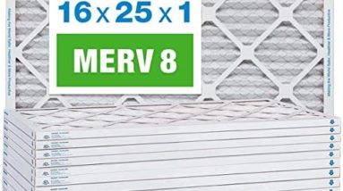 Aerostar 16x25x1 MERV 8 Pleated Air Filter, AC Furnace Air Filter, 12 Pack (Actual Size: 15 3/4" x 24 3/4" x 3/4")