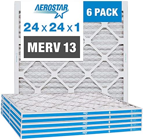 Aerostar 24x24x1 MERV 13 Pleated Air Filter, AC Furnace Air Filter, 6 Pack (Actual Size: 23 3/4" x 23 3/4" x 3/4")