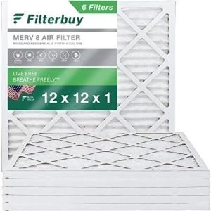 Filterbuy 12x12x1 Air Filter MERV 8 Dust Defense (6-Pack), Pleated HVAC AC Furnace Air Filters Replacement (Actual Size: 11.69 x 11.69 x 0.75 Inches)