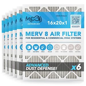 16x20x1 Air Filter (6-PACK) | MERV 8 | MOAJ Advanced Dust Defense | BASED IN USA | Quality Pleated Replacement Air Filters for AC & Furnace Applications | Actual Dimensions: 15.7" x 19.7" x 0.75" (in)