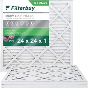 Filterbuy 24x24x1 Air Filter MERV 8 Dust Defense (3-Pack), Pleated HVAC AC Furnace Air Filters Replacement (Actual Size: 23.38 x 23.38 x 0.75 Inches)