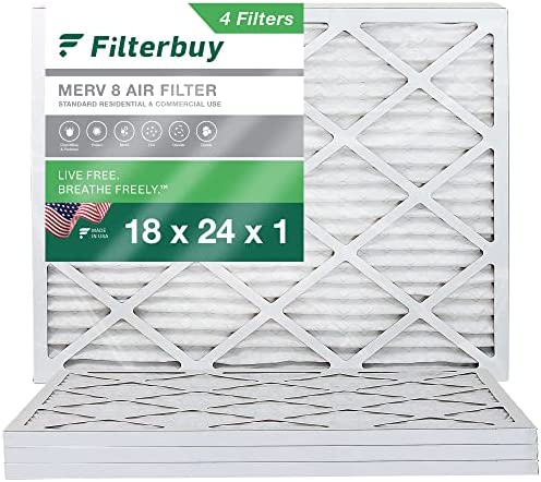 Filterbuy 18x24x1 Air Filter MERV 8 Dust Defense (4-Pack), Pleated HVAC AC Furnace Air Filters Replacement (Actual Size: 17.38 x 23.38 x 0.75 Inches)