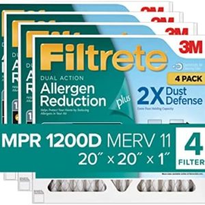Filtrete 20x20x1 Air Filter MPR 1200D MERV 11, Allergen Reduction Plus Dust, 4-Pack Filters (exact dimensions 19.81x19.81x0.81)
