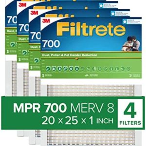 Filtrete 20x25x1 Air Filter MPR 700 MERV 8, Dust, Pollen, & Pet Dander, 4-Pack (exact dimensions 19.88x25.56x0.78)