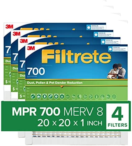 Filtrete 20x20x1 Air Filter MPR 700 MERV 8, Dust, Pollen, & Pet Dander, 4-Pack (exact dimensions 19.88x19.88x0.78)