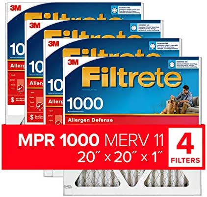 Filtrete 20x20x1 Air Filter MPR 1000 MERV 11, Allergen Defense, 4-Pack (exact dimensions 19.69x19.69x0.81)