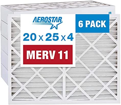 Aerostar 20x25x4 MERV 11 Pleated Air Filter, AC Furnace Air Filter, 6-Pack (Actual Size: 19 1/2"x24 1/2"x3 3/4")
