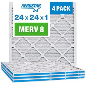 Aerostar 24x24x1 MERV 8 Pleated Air Filter, AC Furnace Air Filter, 4 Pack (Actual Size: 23 3/4"x23 3/4"x3/4")
