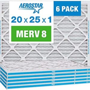 Aerostar 20x25x1 MERV 8 Pleated Air Filter, AC Furnace Air Filter, 6 Pack (Actual Size: 19 3/4"x 24 3/4" x 3/4")