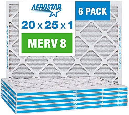 Aerostar 20x25x1 MERV 8 Pleated Air Filter, AC Furnace Air Filter, 6 Pack (Actual Size: 19 3/4"x 24 3/4" x 3/4")