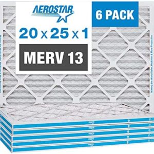Aerostar 20x25x1 MERV 13 Pleated Air Filter, AC Furnace Air Filter, 6 Pack (Actual Size: 19 3/4"x 24 3/4" x 3/4")