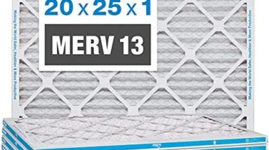 Aerostar 20x25x1 MERV 13 Pleated Air Filter, AC Furnace Air Filter, 6 Pack (Actual Size: 19 3/4"x 24 3/4" x 3/4")