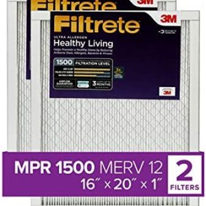 Filtrete 16x20x1, AC Furnace Air Filter, MPR 1500, Healthy Living Ultra Allergen, 2-Pack (exact dimensions 15.69 x 19.81 x 0.78)