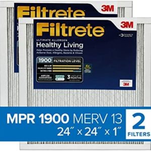Filtrete 24x24x1, AC Furnace Air Filter, MPR 1900, Healthy Living Ultimate Allergen, 2-Pack (exact dimensions 23.81 x 23.81 x 0.78)