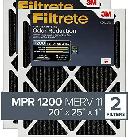 Filtrete 20x25x1, AC Furnace Air Filter, MPR 1200, Allergen Defense Odor Reduction, 2-Pack (exact dimensions 19.688 x 24.688 x 0.84)