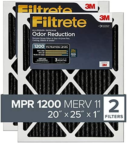 Filtrete 20x25x1, AC Furnace Air Filter, MPR 1200, Allergen Defense Odor Reduction, 2-Pack (exact dimensions 19.688 x 24.688 x 0.84)