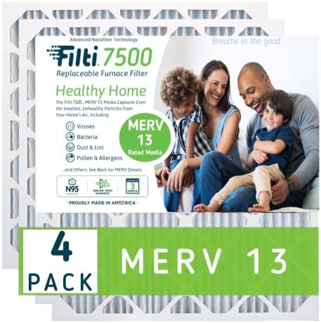 Filti 7500 Pleated Home HVAC Furnace 16 x 20 x 1 MERV 13 Air Filter with Reduced Carbon Footprint and Nanofiber Technology (4 Pack)