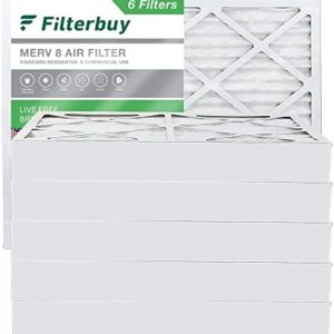 Filterbuy 20x25x4 Air Filter MERV 8 Dust Defense (6-Pack), Pleated HVAC AC Furnace Air Filters Replacement (Actual Size: 19.38 x 24.38 x 3.63 Inches)