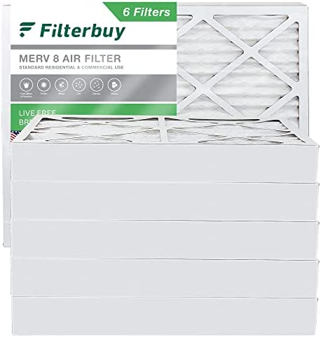 Filterbuy 20x25x4 Air Filter MERV 8 Dust Defense (6-Pack), Pleated HVAC AC Furnace Air Filters Replacement (Actual Size: 19.38 x 24.38 x 3.63 Inches)