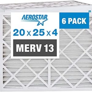 Aerostar Home Max 20x25x4 MERV 13 Pleated Air Filter, Made in the USA, Captures Virus Particles, (Actual Size: 19 1/2"x24 1/2"x3 3/4"), 6-Pack